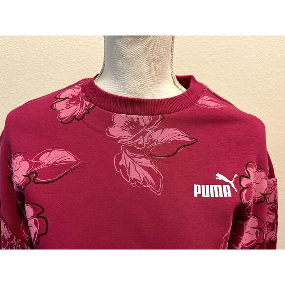 PUMA Women’s Essentials Sweatshirt Floral Vibe Pink Medium Cozy Pullover New B71 - Picture 4 of 9